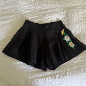 FANM MON AGWE Black Floral Embroidery Shorts from Wanga Collection Size Small